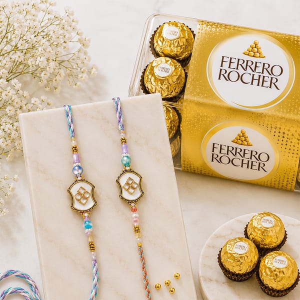 Elegant Kundan Rakhi Hamper with Ferrero Rocher