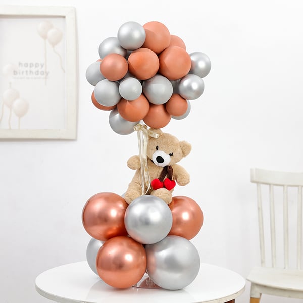 Elegant Metallic Balloon & Teddy Bear Bouquet