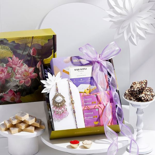Elegant Purple Kundan Rakhi Hamper