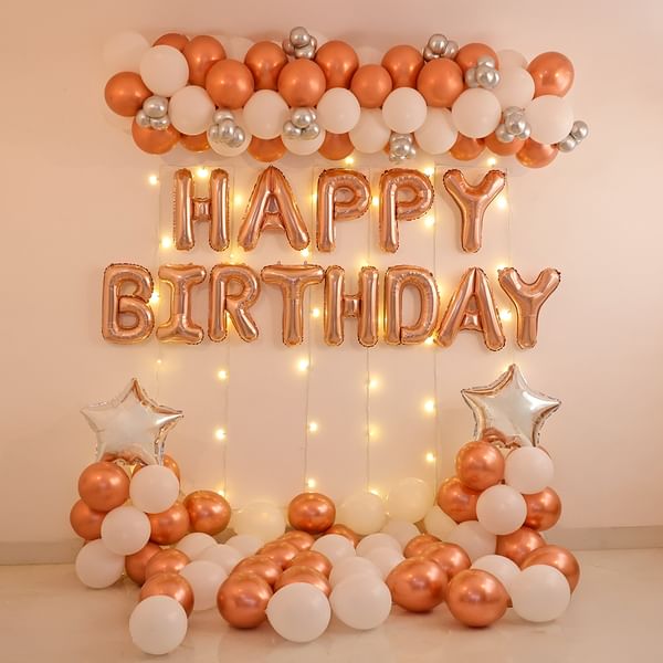 Elegant Rose Gold Birthday Balloon Decor