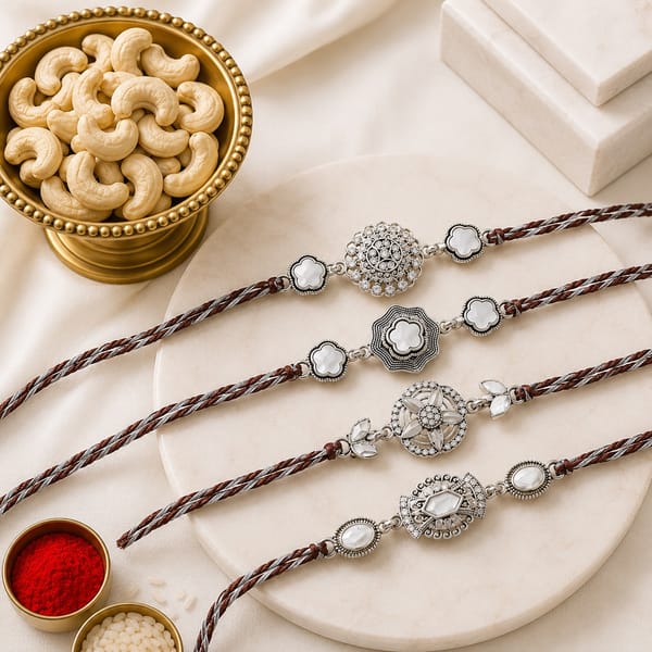 Elegant Silver Charm Rakhi with Cashews