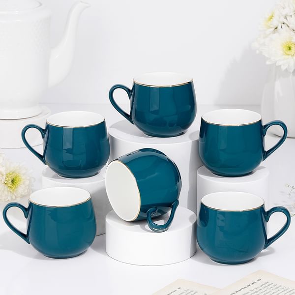 Elegant Sips Bloom Porcelain Cups - Set Of 6