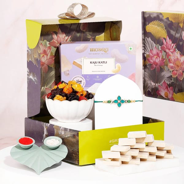 Emerald Clover Rakhi & Kaju Katli Gift Hamper