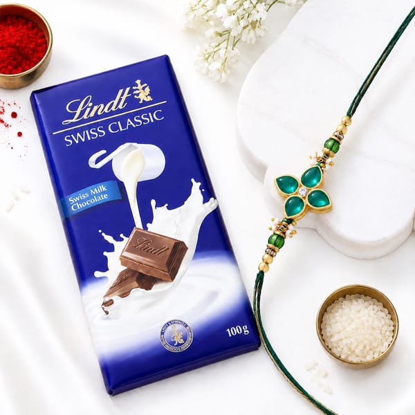 Emerald Clover Rakhi with Chocolate