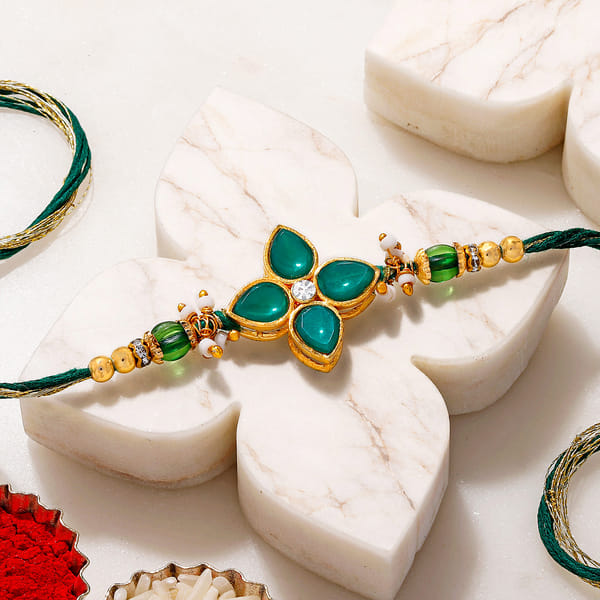 Emerald Clover Stone Rakhi