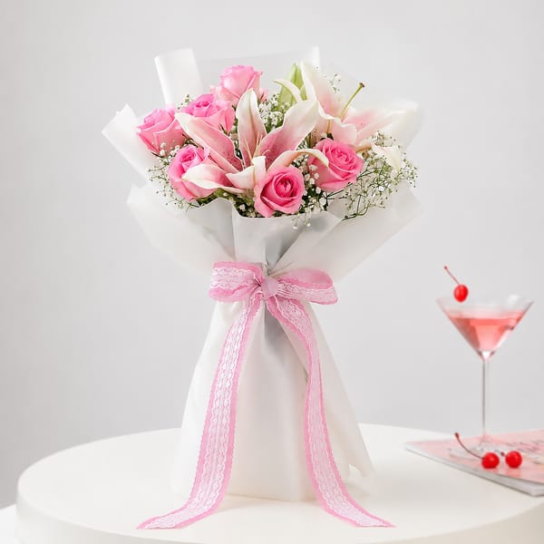 Enchanted Pink Lily and Rose Bouquet