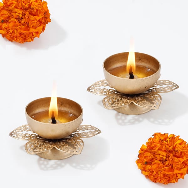 Enchanting Floral Metal Diyas  Set Of 4