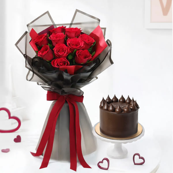 Eternal Roses And Cake Combo