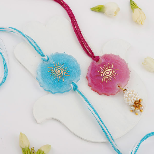 Evil Eye Bhaiya Bhabhi Resin Rakhi Set