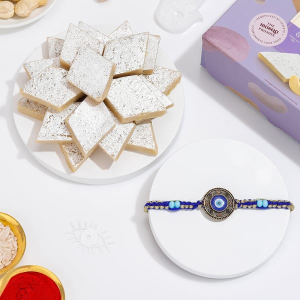 Evil Eye Rakhi With Kaju Katli