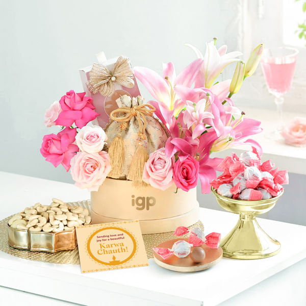 Exquisite Blooms And Treats Karwa Chauth Hamper