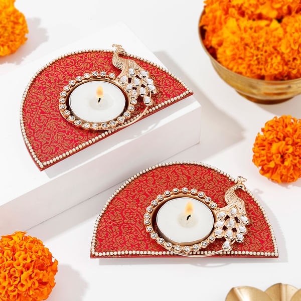 Exquisite D-Shape Peacock Diyas For Diwali