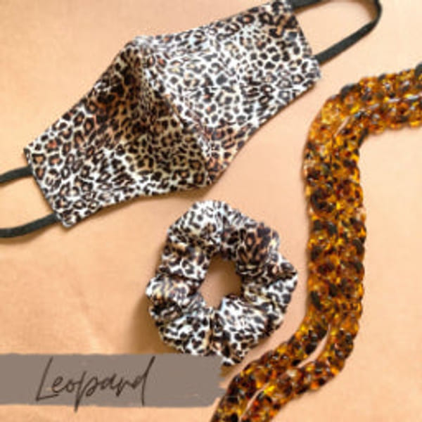 Face Mask And Scrunchie - Leopard - Set Of 2