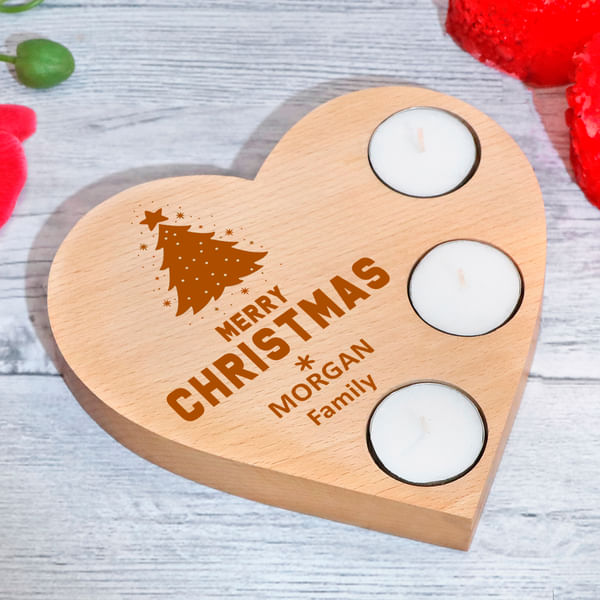Family Xmas Personalized Wooden T-Light Holder