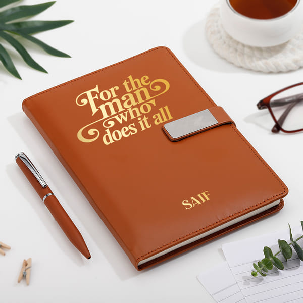 Father's Day Personalized Brown Diary And Pen Combo