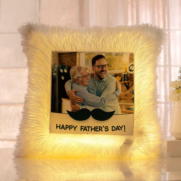 Father's Day Personalized Mustache LED Fur Cushion