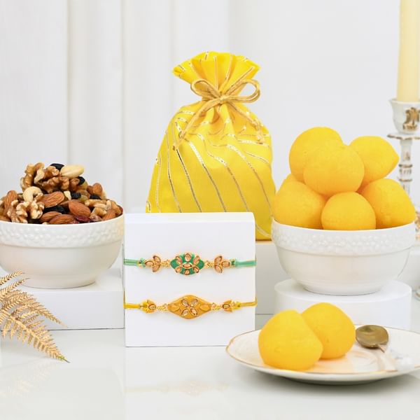 Festive Kundan Charm Rakhi Gift Hamper