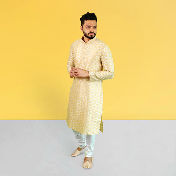 Fine Fawn Poly Cotton Kurta Set for Men