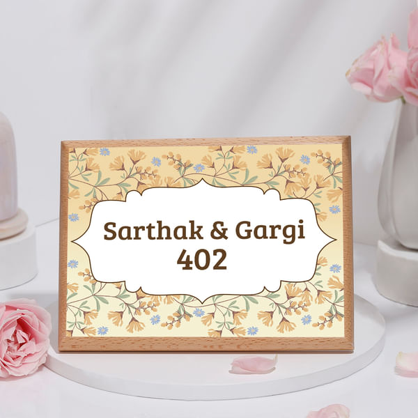 Floral Elegance Personalized Wooden Name Plate