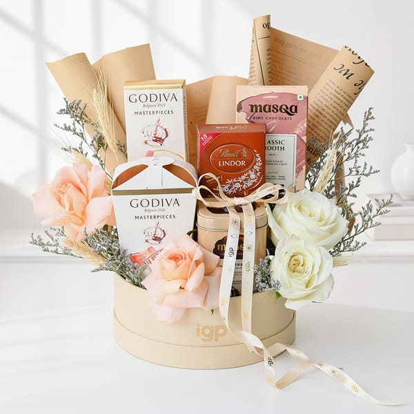 Floral Gourmet Hamper with 5 Chocolates