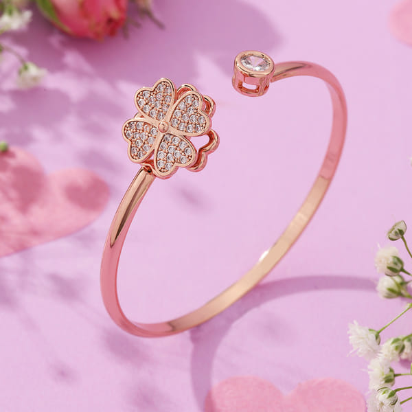 Floral Heart Rose Gold Adjustable Cuff Bracelet