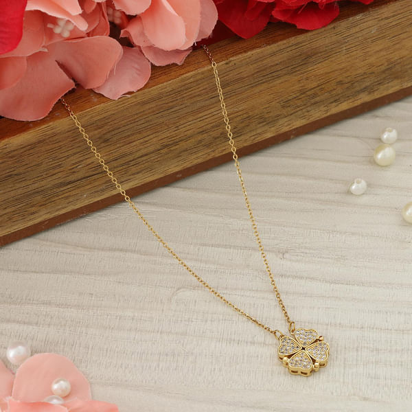 Floral Hearts Openable CZ Pendant - Yellow Gold
