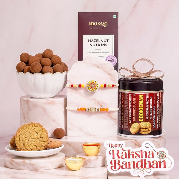 Floral Peacock Rakhi with Sugar-Free Delights Hamper