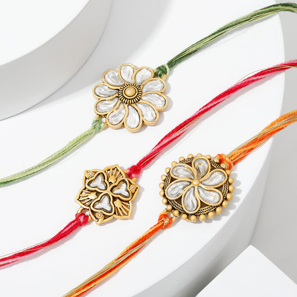 Florid Kundan Work Rakhi - Set Of 3