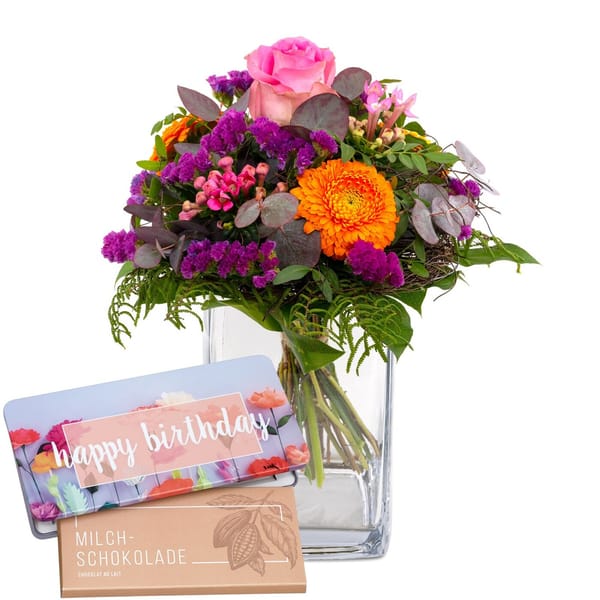 Flower bouquet 'Blossom Beauty' with Munz bar of chocolate '