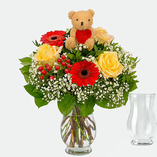 Flower Bouquet Heart Messenger With Vase