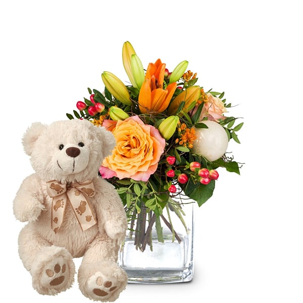 Flower bouquet 'Magical Advent Season' with teddy bear 'Bian