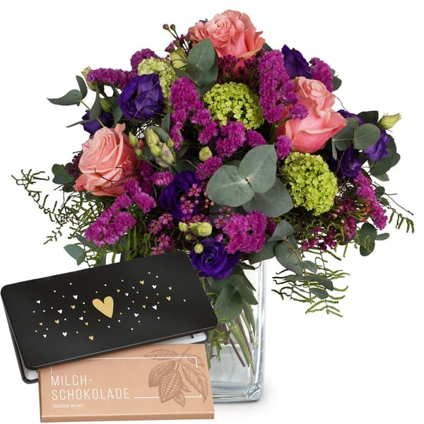 Flower bouquet 'Sweet Day' with Munz bar of chocolate 'Heart