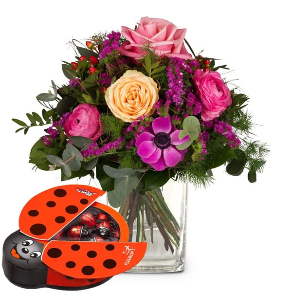 Flower bouquet Sweet Surprise with Munz chocolate ladybird
