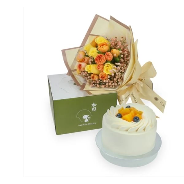 Flowers with The Pine Garden Mango Passionfruit Cake