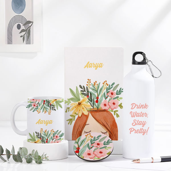 Flowery Elegance Personalized Daily Essentials Hamper For Her