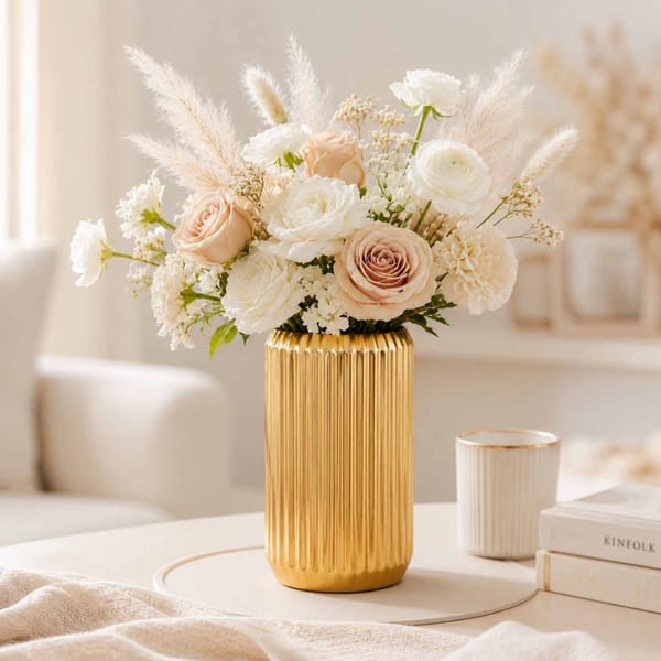 Fluted Gold Finish Metal Vase