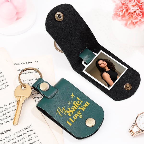 Fly Safe Love You Personalized Leather Keychain