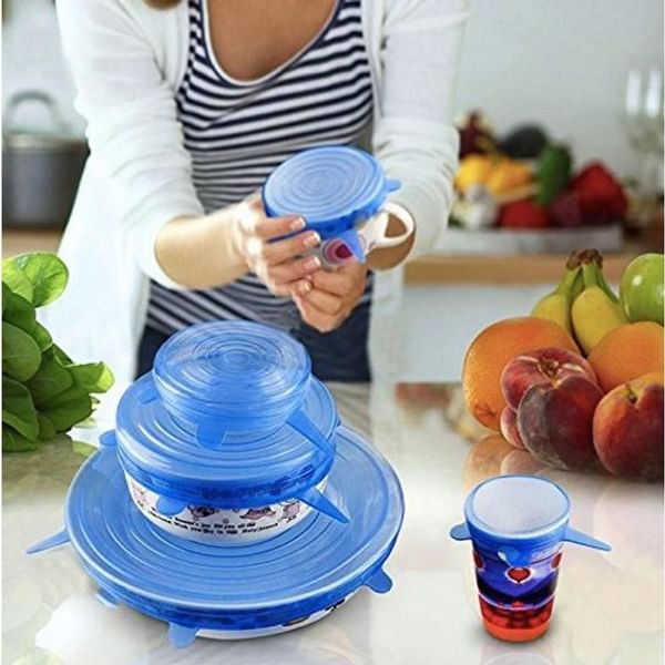 Food Cover Lid - Reusable - Silicone - Set Of 6