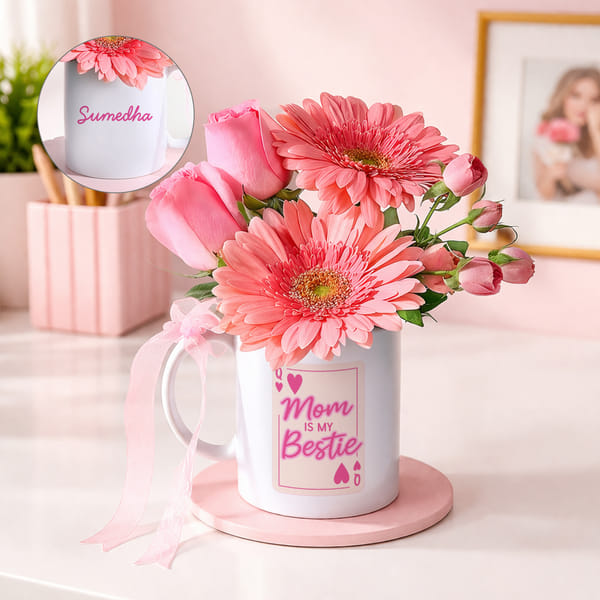 Forever Bestie Floral Mug Arrangment for Mother's Day