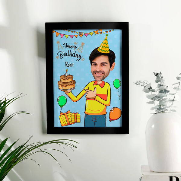 Fun Personalized Caricature in Birthday Photo Frame Style for Men