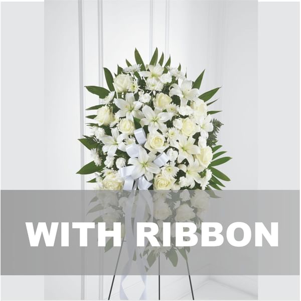Funeral spray with ribbon