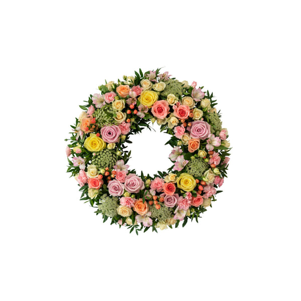Funeral Wreath Winter Spring Flowers w ribbon 240170