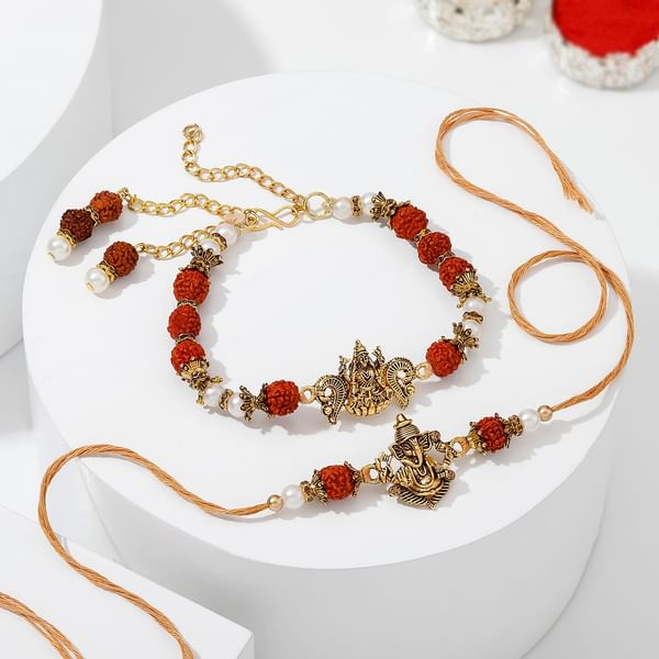 Ganesh And Lakshmi Antique Bhaiya Bhabhi Rakhi