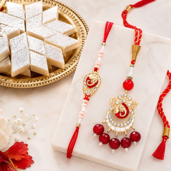 Ganesha Bhaiya Bhabhi Rakhi Set with Kaju Katli