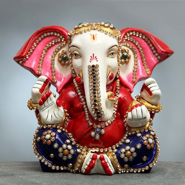 Ganesha Idol Decorated with Kundan and Meena