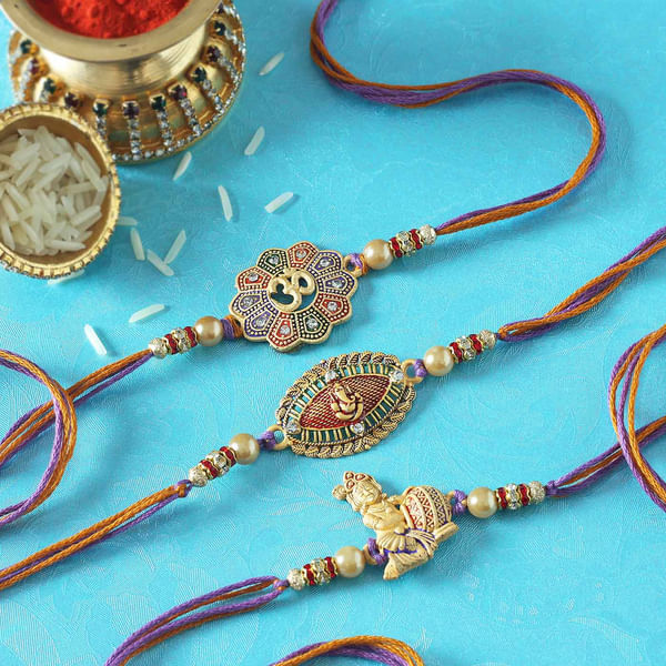 Ganesha, Krishna & Om Designer Rakhi (Set of 3)