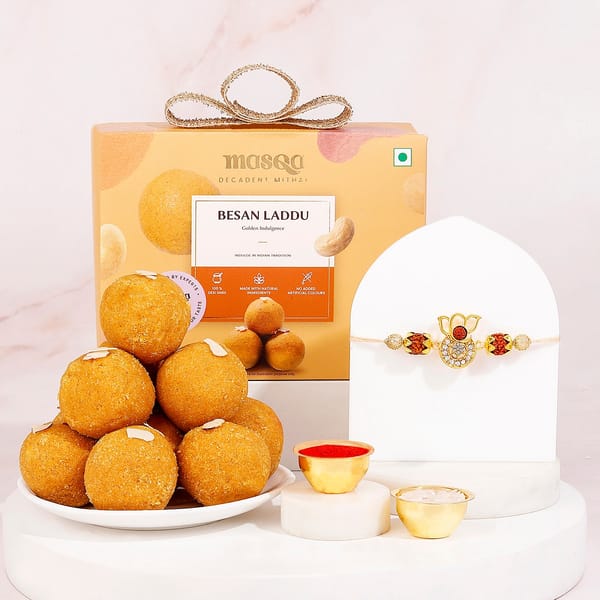 Ganesha Rakhi Hamper with Rudraksh & Besan Laddoo