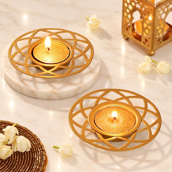 Geometric Tealight Diya - Set of 2