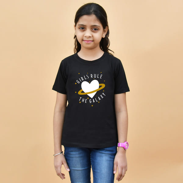 Girls Rule the Galaxy Black T-Shirt for Girls