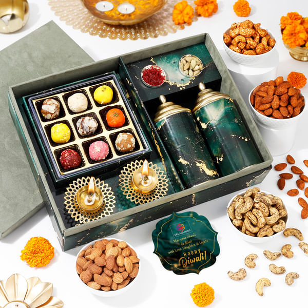 Gleaming Green And Treats Diwali Hamper